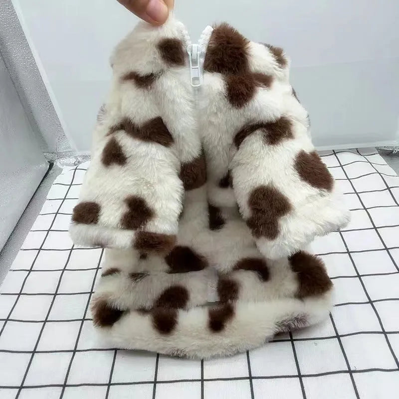 Polyester plush warm coat for small dogs in pink and brown colours with British style design