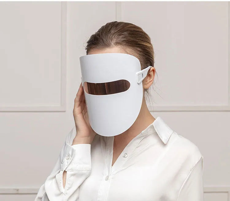 LED light therapy acne beauty mask with red orange blue wavelengths USB powered lightweight design