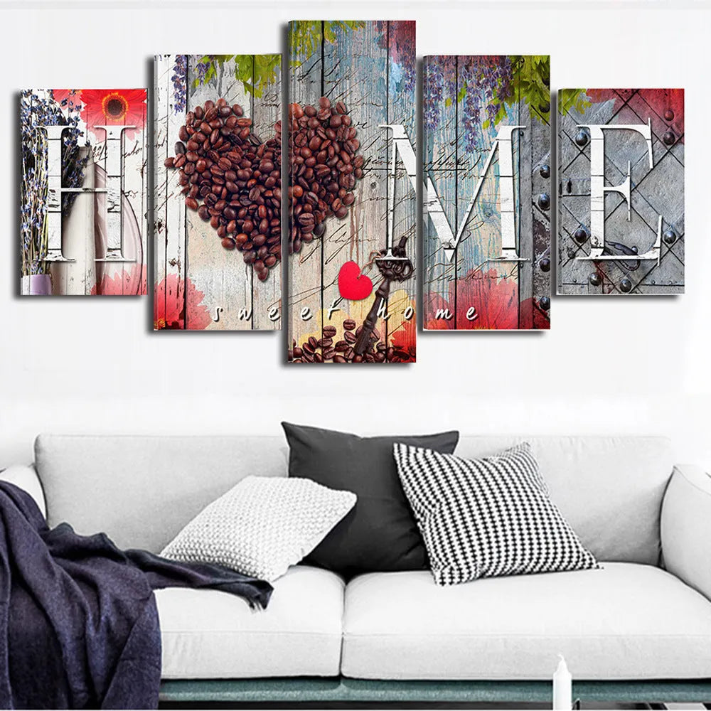 Red Home Sweet Home oil painting decoration board set in no frame style, five boards in Size S or Size M