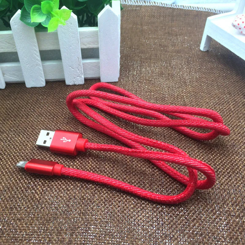Cowboy style braided type-c charging cable with aluminium connectors in black, blue, and red colour options.