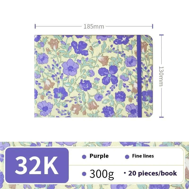 Feiluniao handmade fabric watercolour notebook with cotton paper, 185mm long, shown in a cover design option.