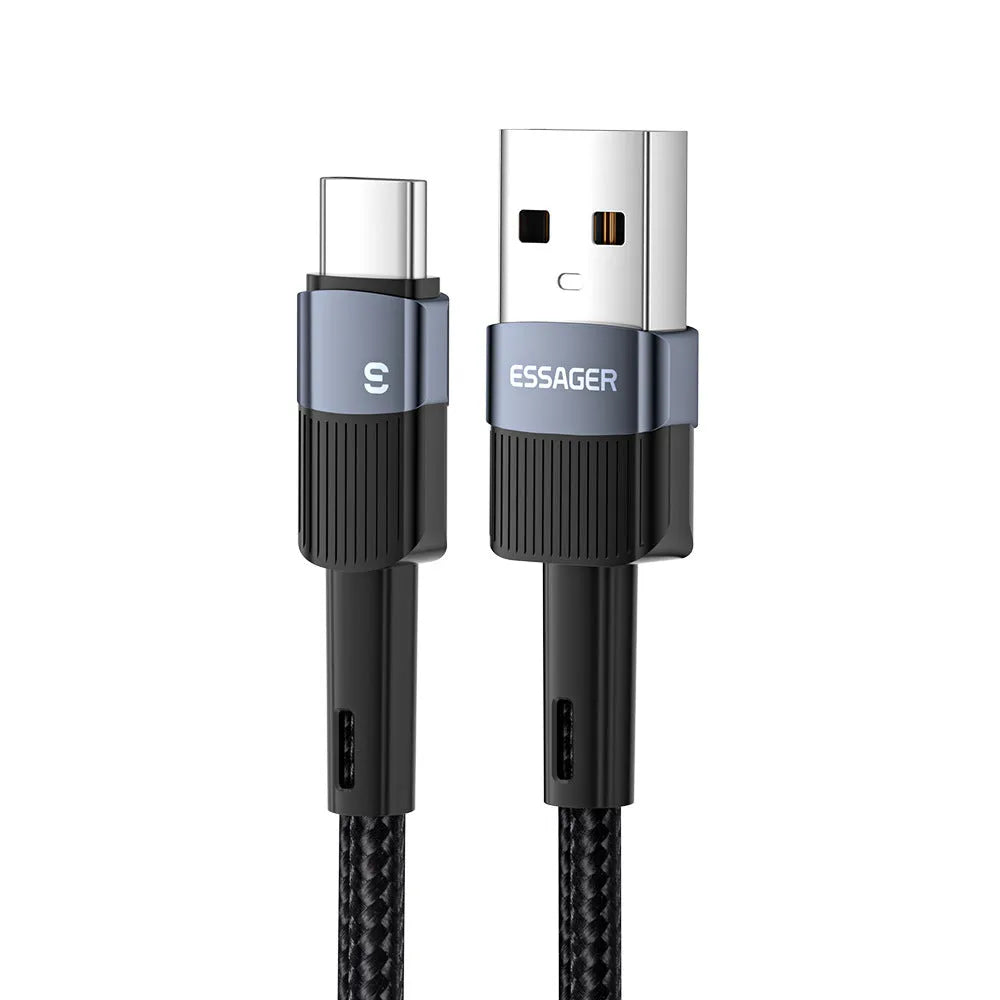 6A super fast charge data cable with braided thread and aluminium alloy connectors in black
