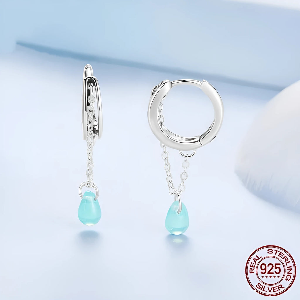 S925 sterling silver double-layer water drop ear clip with glaze finish and polished surface, colour BSE1199, pair