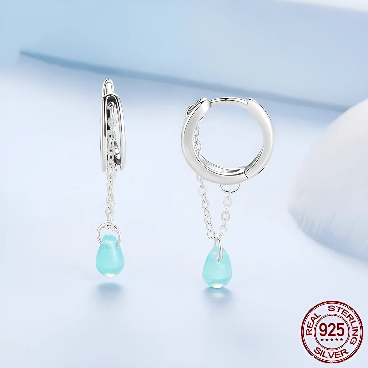 S925 sterling silver double-layer water drop ear clip with glaze finish and polished surface, colour BSE1199, pair