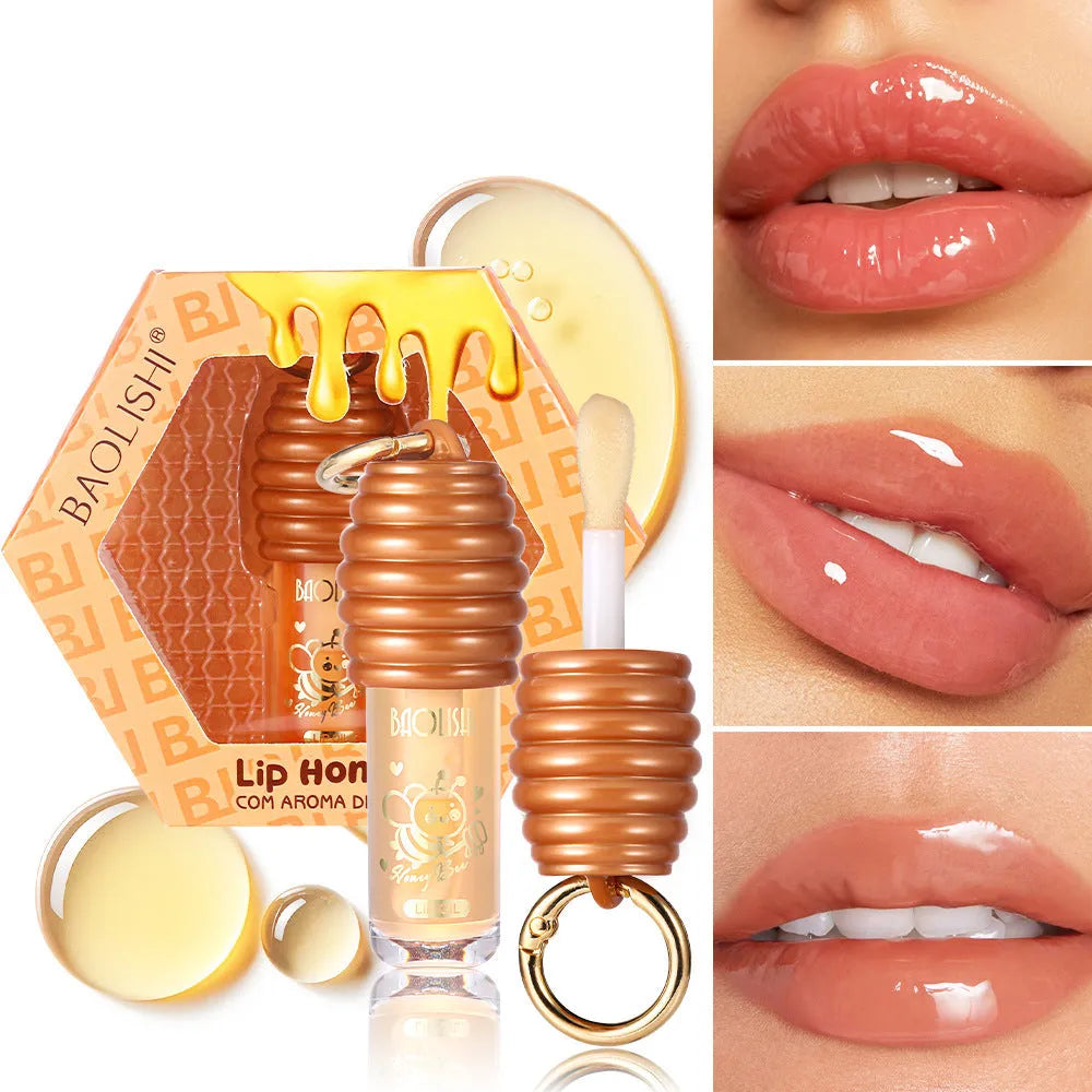 Honey lip gloss portable keychain with attached pannier bag for moisturising lip care
