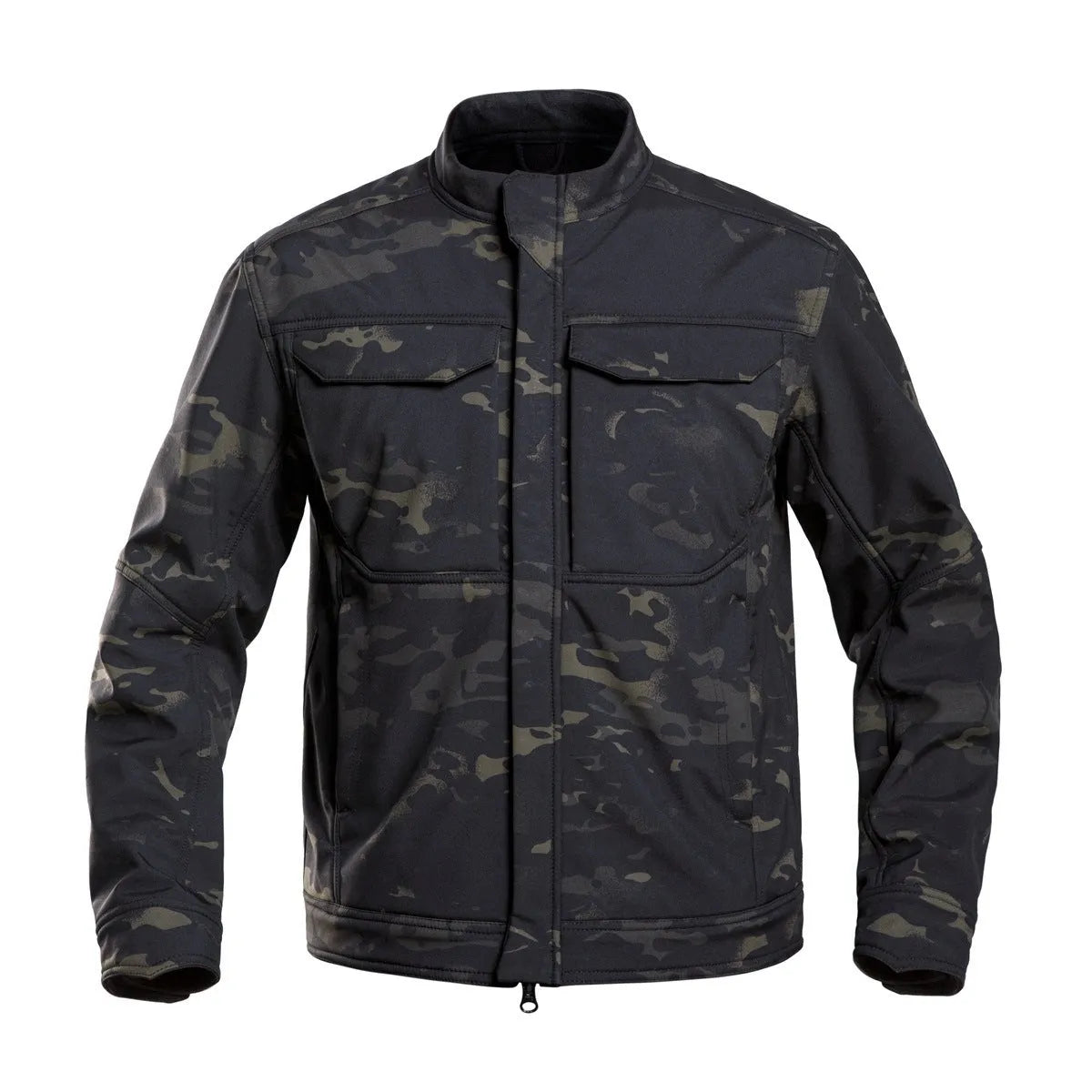 Bone Frog Peak Breaker soft shell jacket in black on a mannequin, showing cardigan style.
