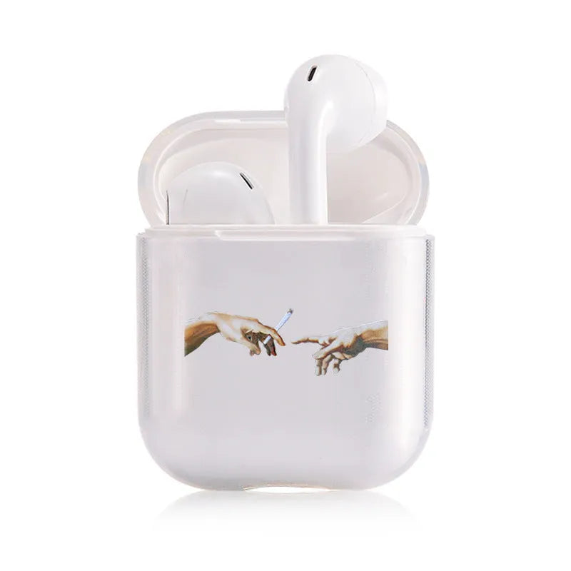 Transparent plastic protective cover for Apple AirPods and AirPods Pro charging case.