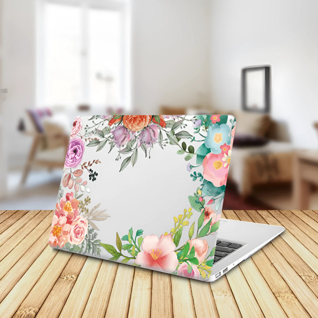 Plastic laptop protective shell with a floral pattern design for MacBook Air and MacBook Pro models.