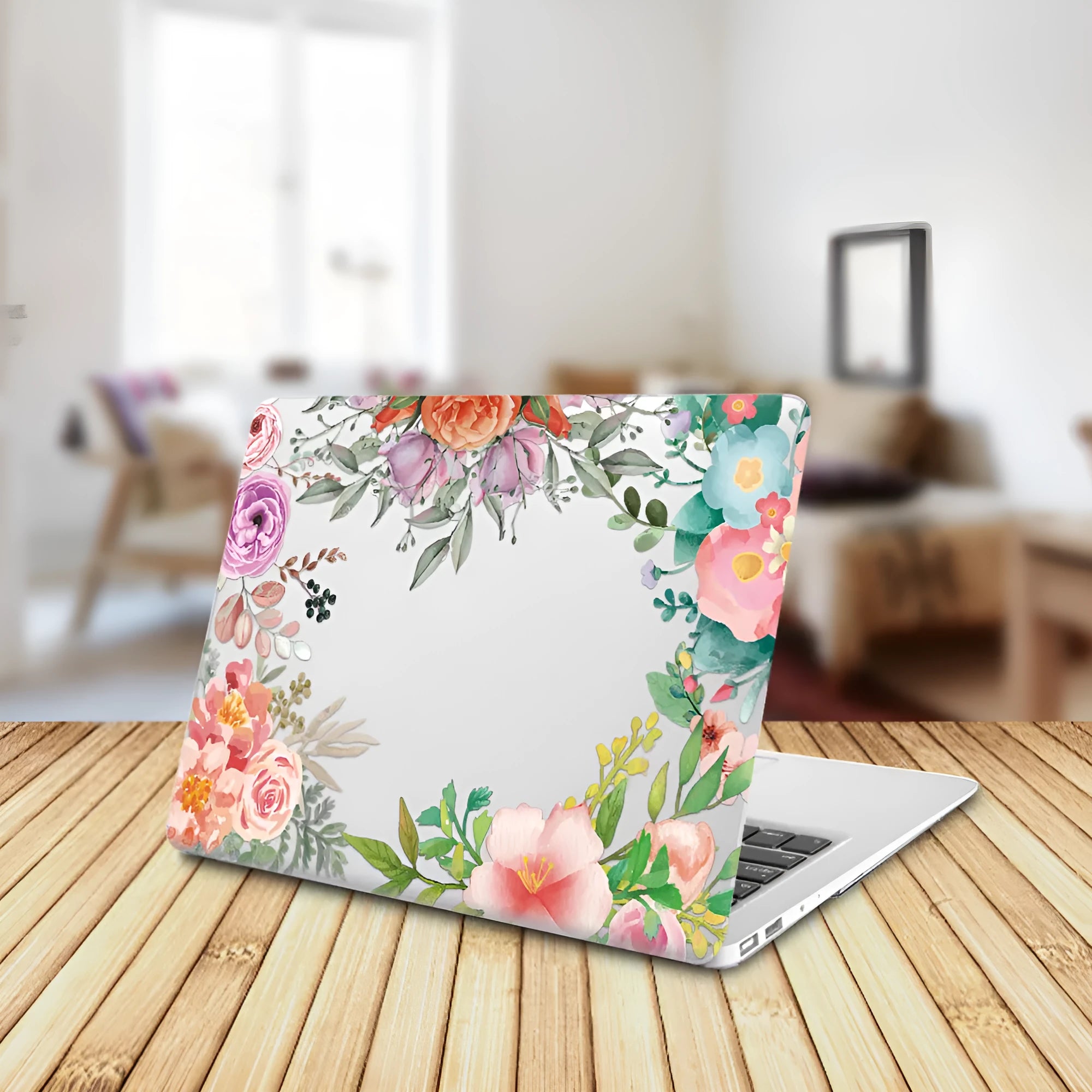 Plastic laptop protective shell with a floral pattern design for MacBook Air and MacBook Pro models.