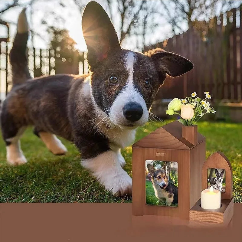 Solid wood pet urn cabin casket in brown or dark brown for pet ashes memorial