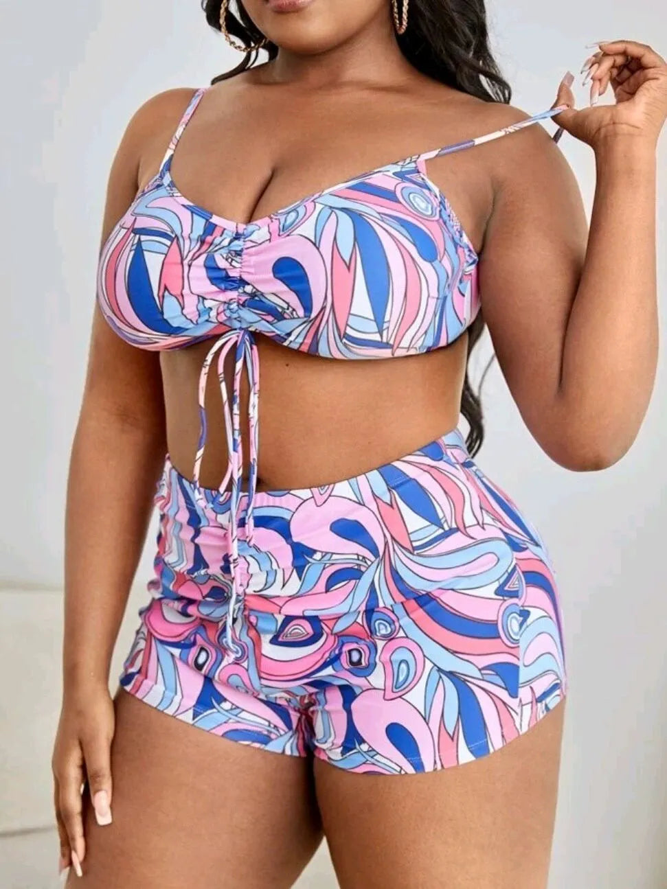 Women's floral bikini three-piece set with bra shorts and cardigan in picture colour