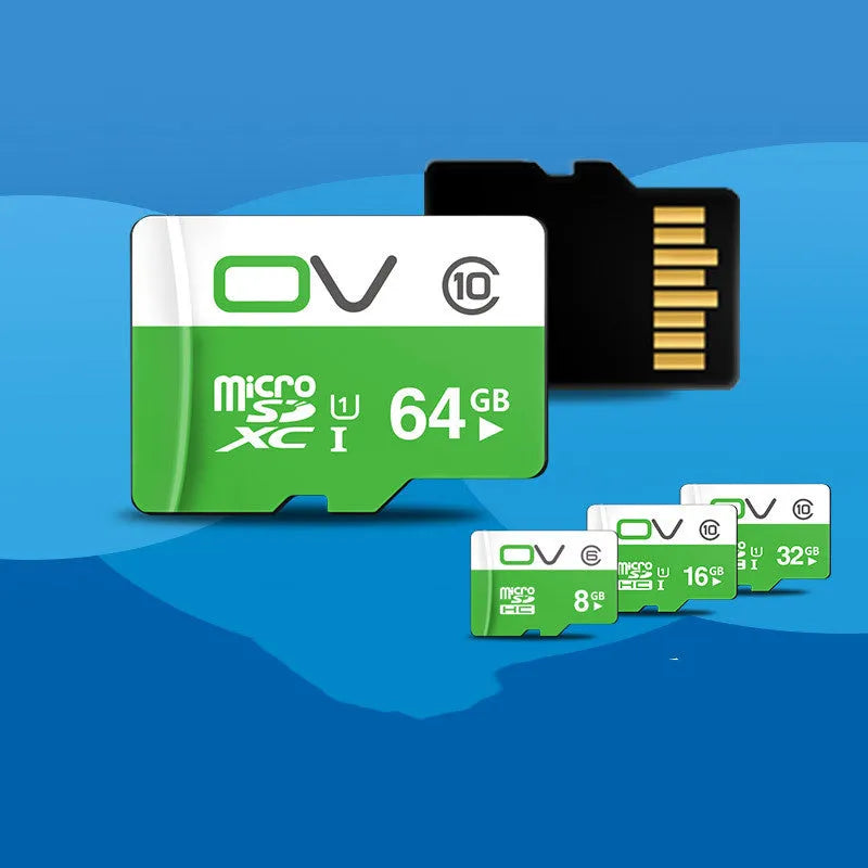 CLASS10 memory card with 10 MB/s read and write speed, available in 8GB, 16GB, 32GB and 64GB capacities.