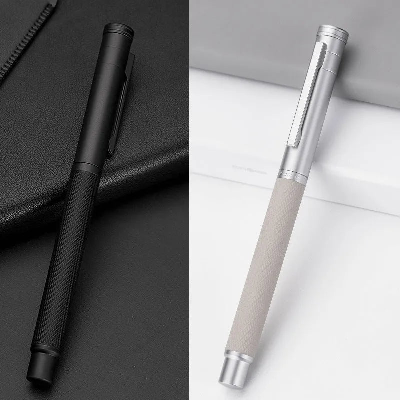 Metal fountain pen in business gift box with titanium iridium gold nib, black body, and black forest colour option