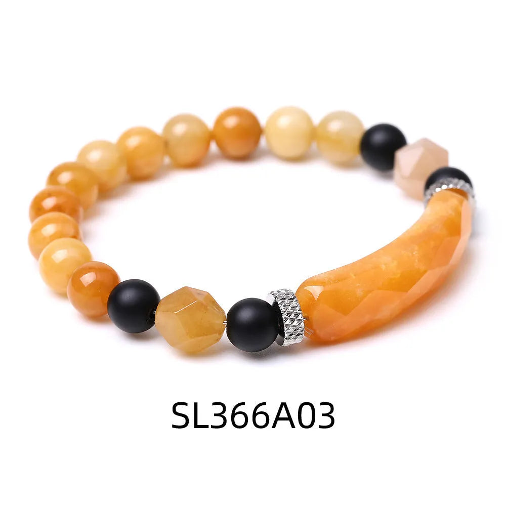 Handmade diamond-shaped cut agate bracelet with geometric pattern and fan-shaped elements