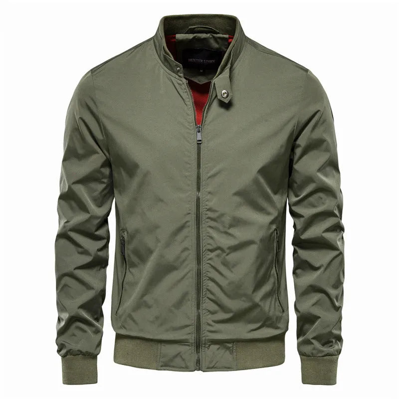 Men's casual thin jacket in solid colour with polyester fibre construction