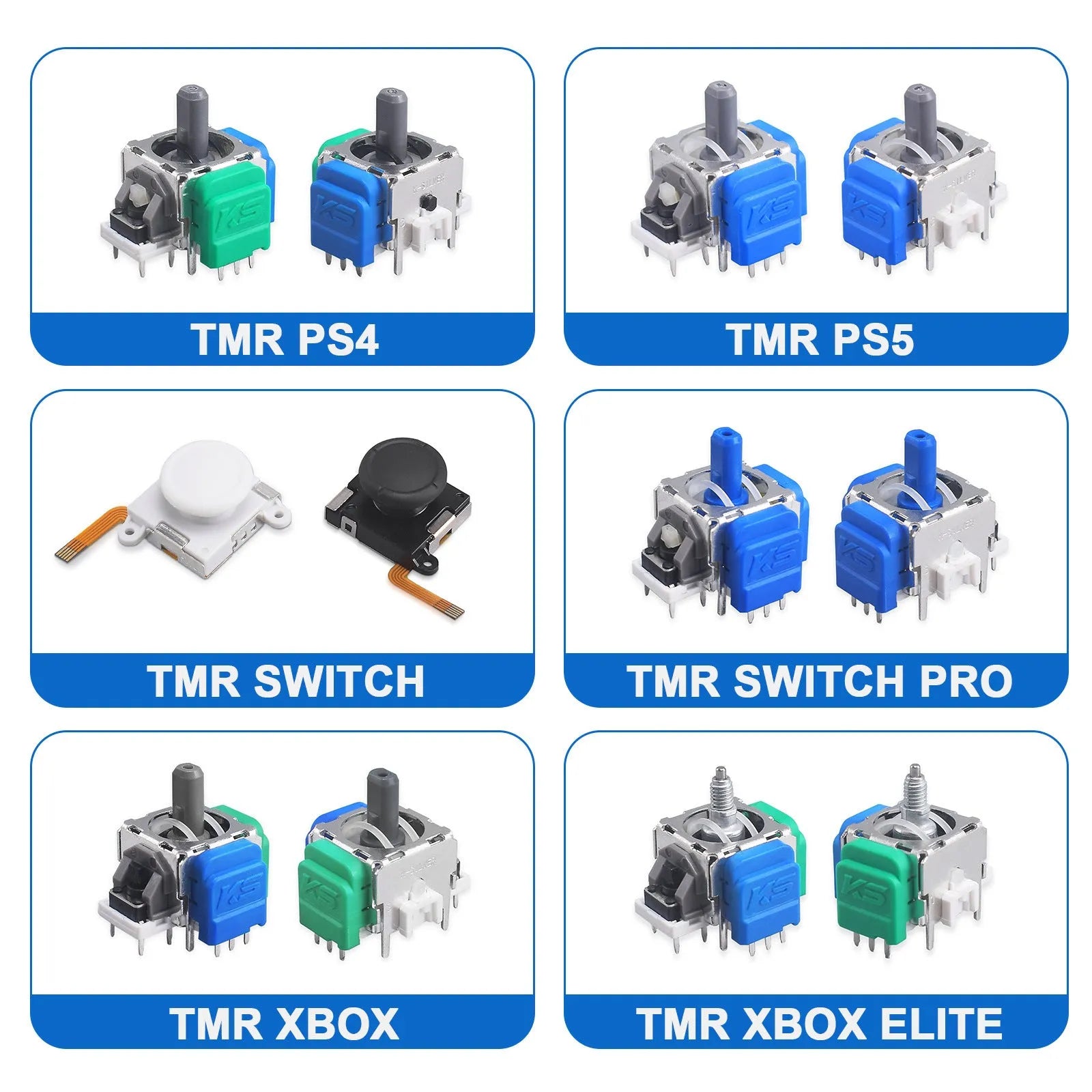 Black Hall effect magnetic joystick replacement component for PS5, PS4, XBOX and Switch Pro controllers.