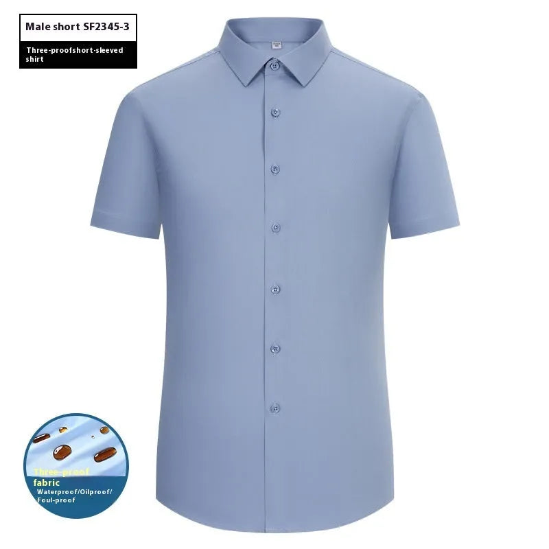 Men's slim fit square collar business shirt in bamboo fibre fabric, available in long and short sleeve styles.