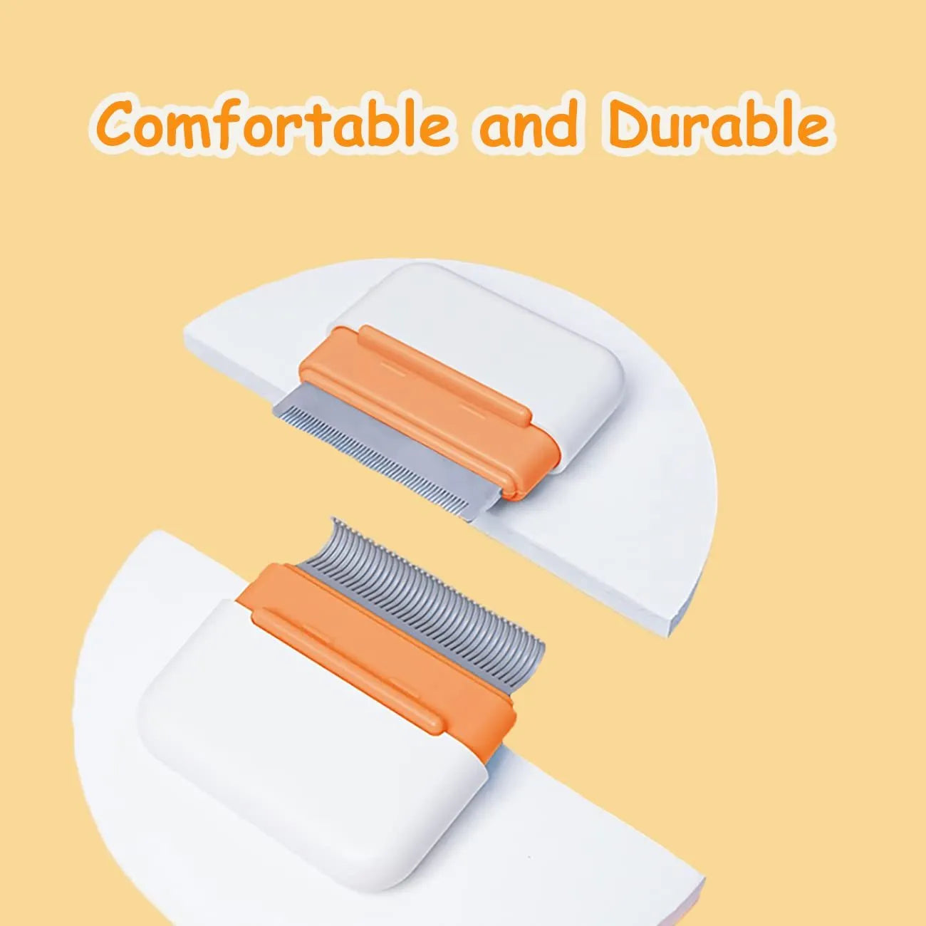 Blue double-sided pet grooming comb with stainless steel teeth for deshedding and massaging cats and dogs.