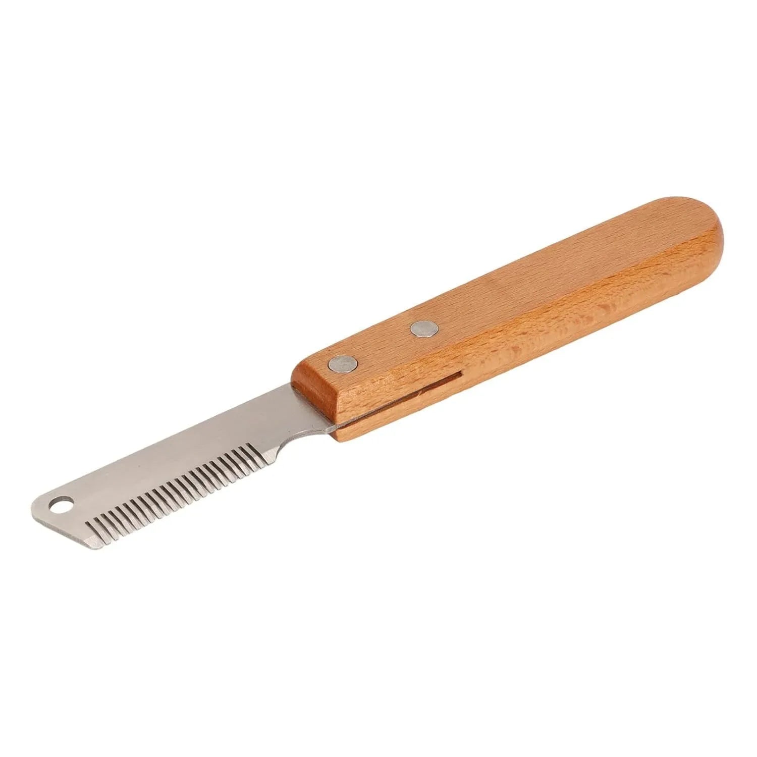 Wooden handle pet stripping comb with metal fittings for grooming cats and dogs