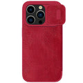 Black imitation leather flip phone case for iPhone, shown open and closed.