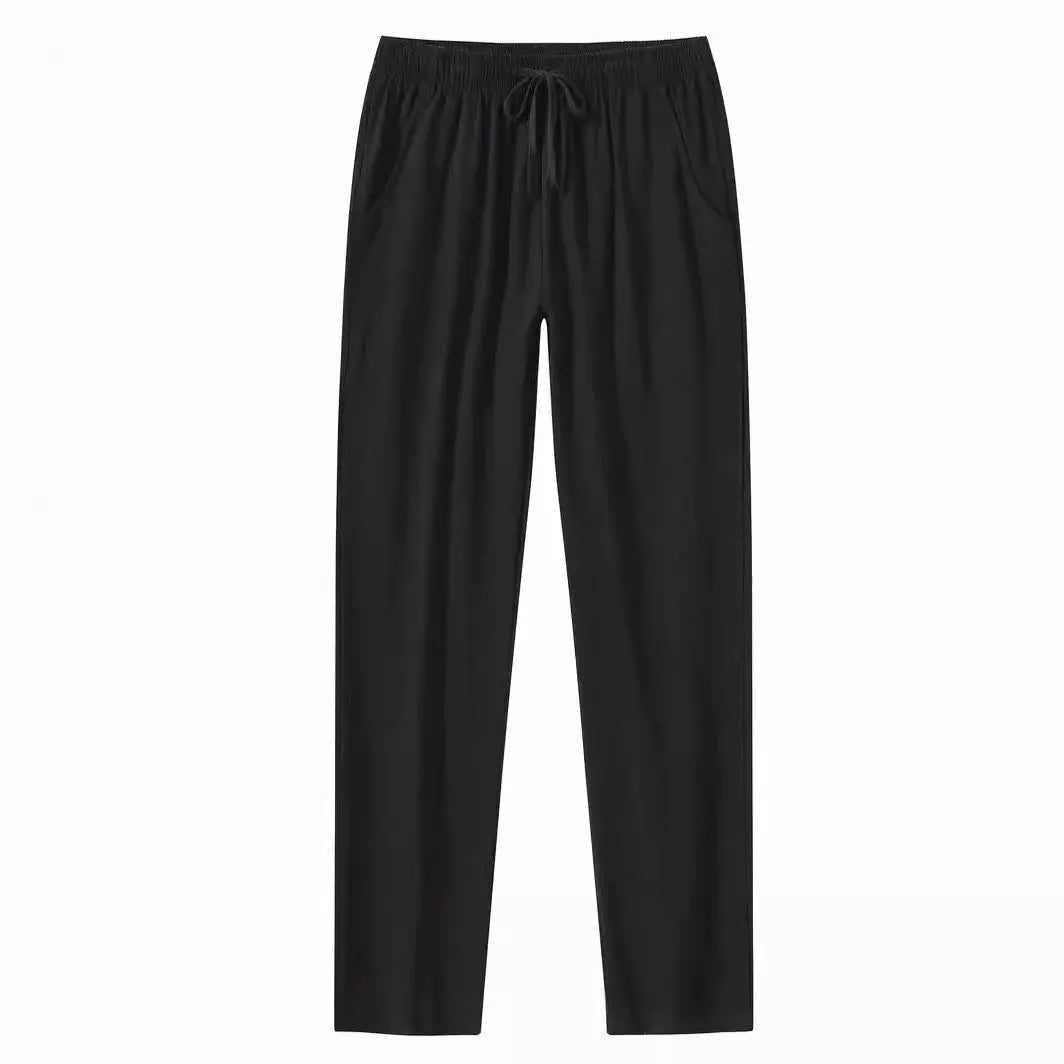 Man's loose-fitting cotton linen casual beach pants in solid khaki colour