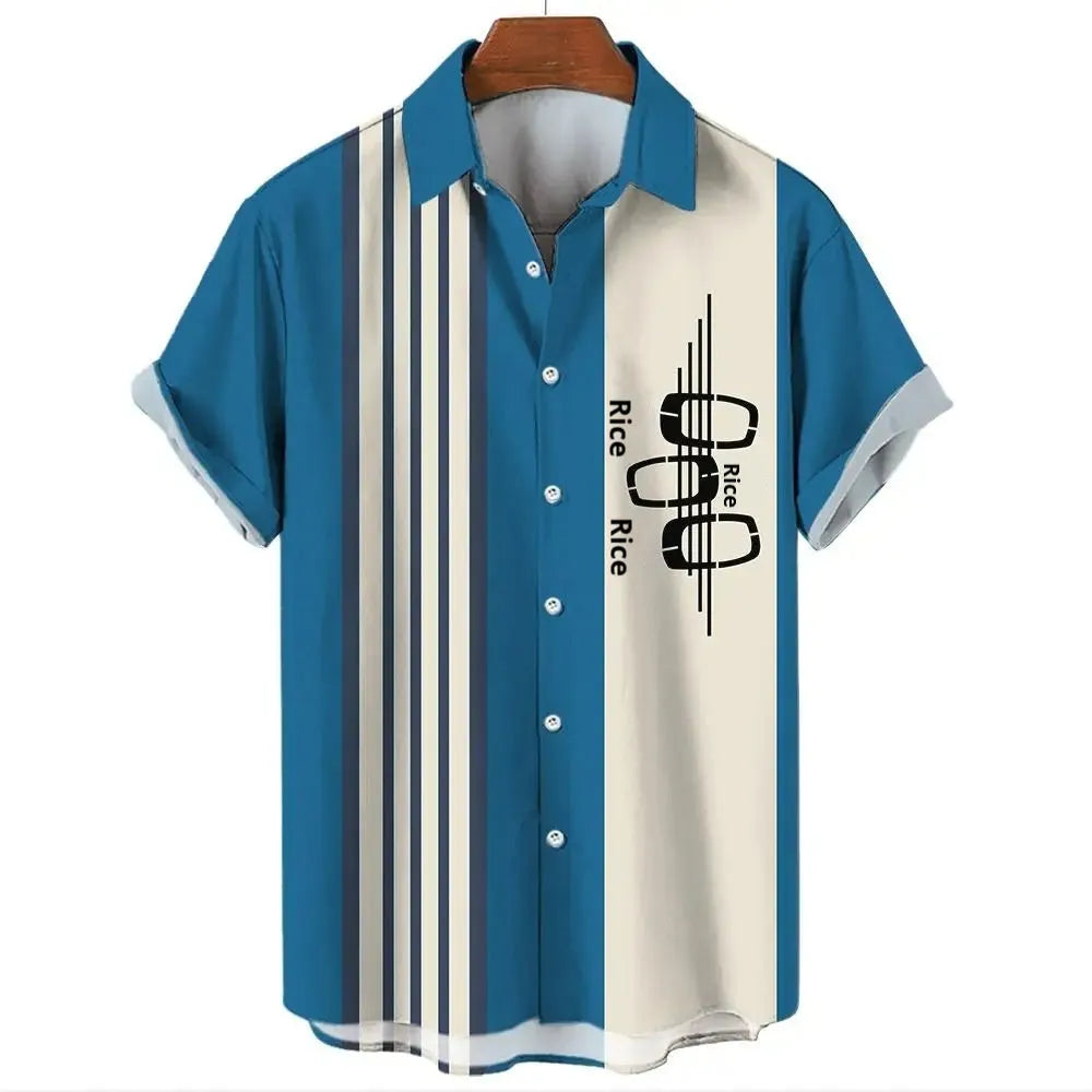 Men's stripe pattern Hawaiian shirt with short sleeves and button front in various colours