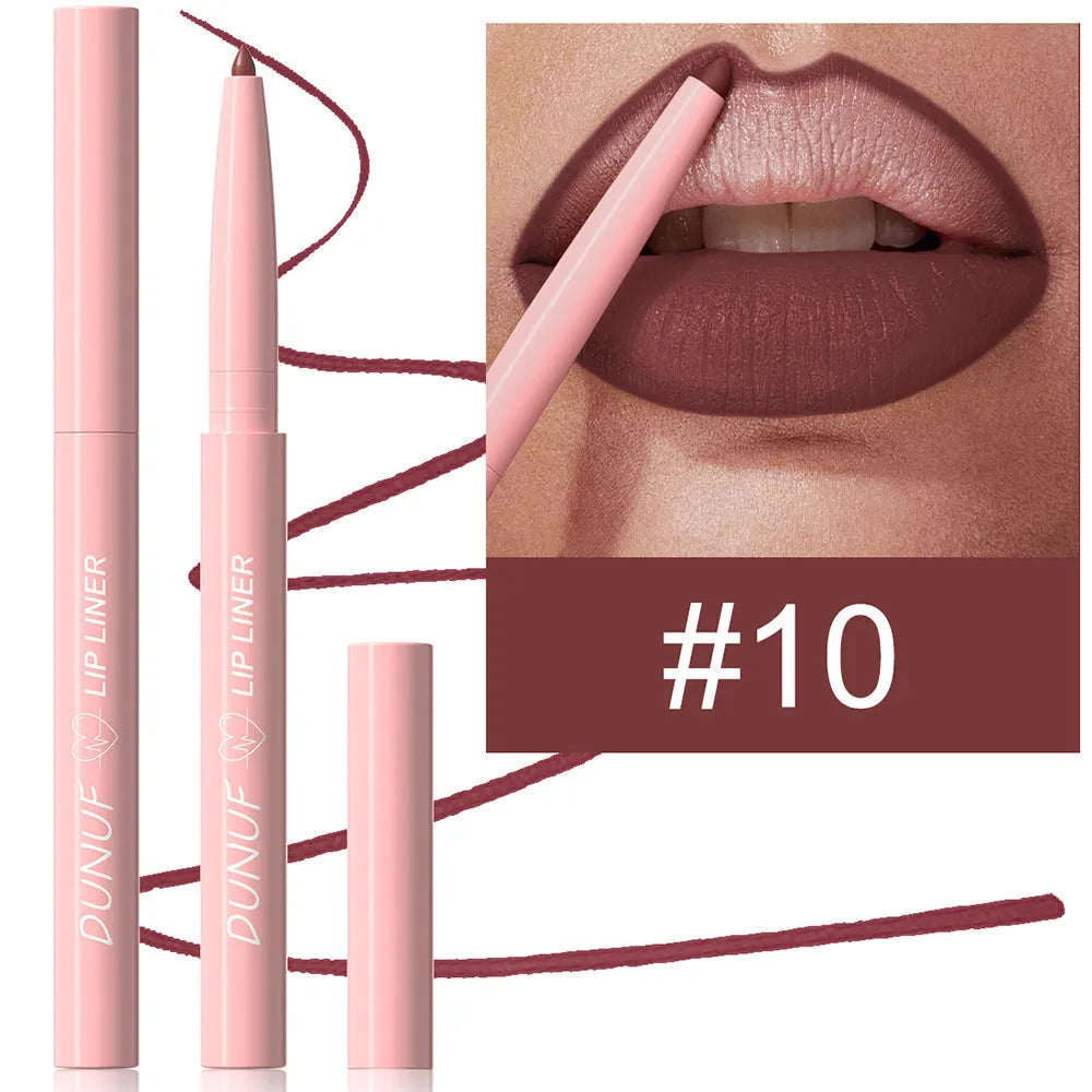 Set of twelve velvet matte lip liner pencils in different colours numbered 01 to 12