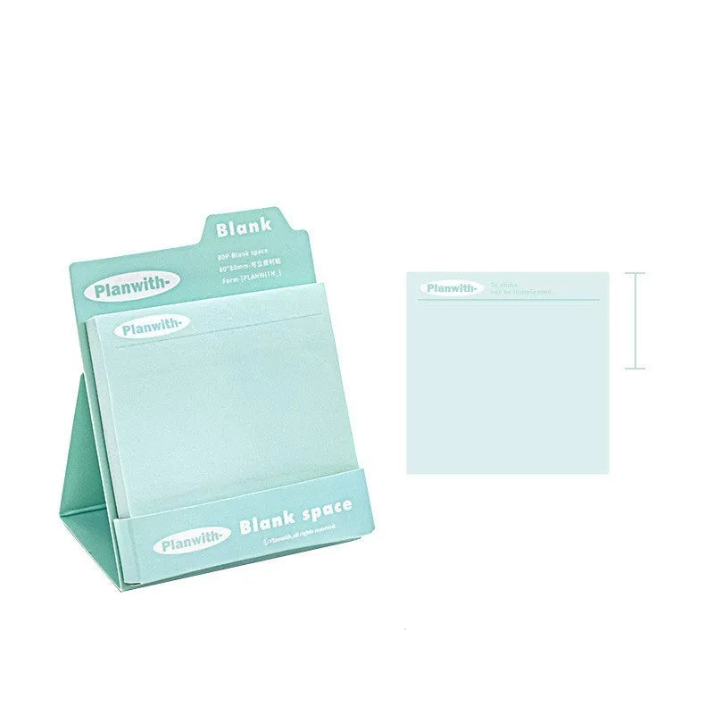 Portable standing Post-it notes in green blank, purple line, blue blank, and gray line colours