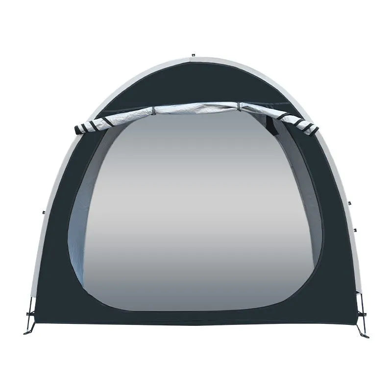 Black outdoor bicycle storage tent providing covered parking for 2-3 bicycles with dimensions 185cm x 65cm x 165cm