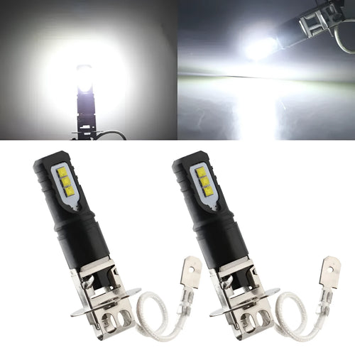 Aluminium alloy car fog light bulb for H1 and H3 fittings with white light.