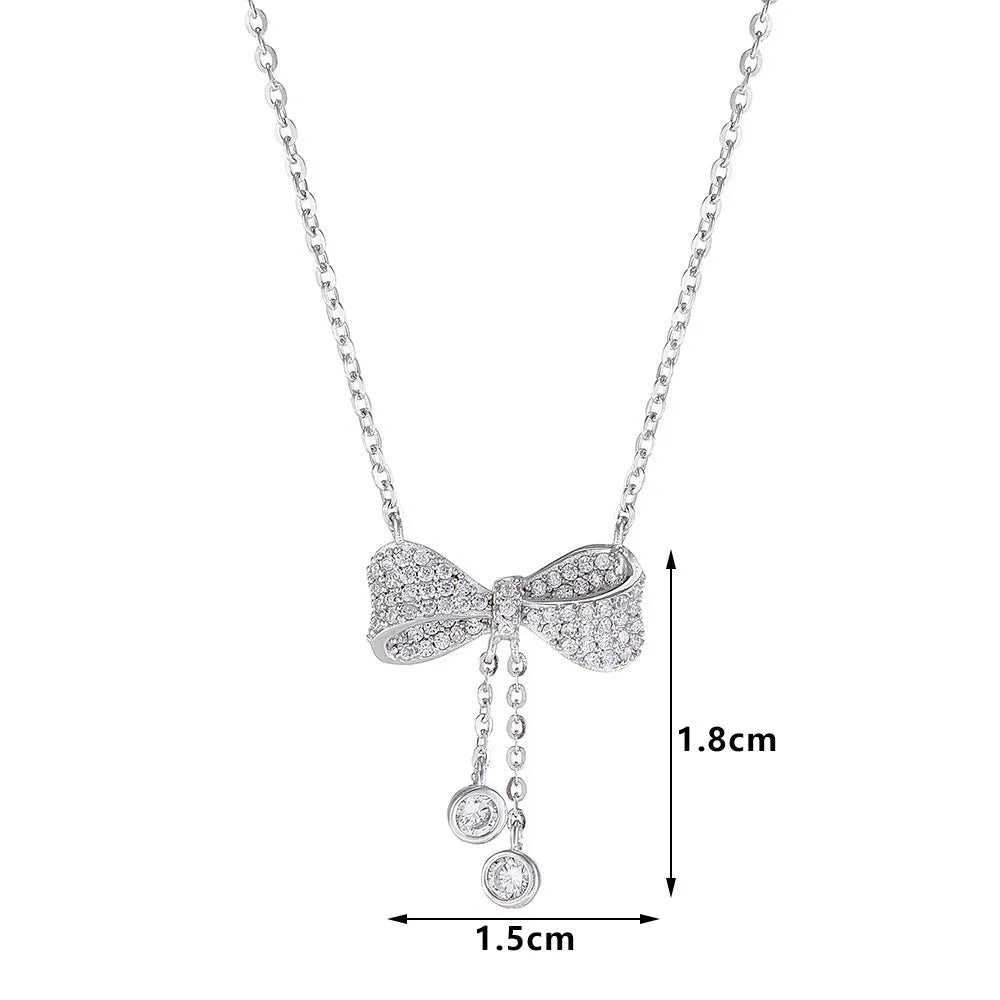 S925 sterling silver necklace with bow pendant on 40-45cm O-ring chain