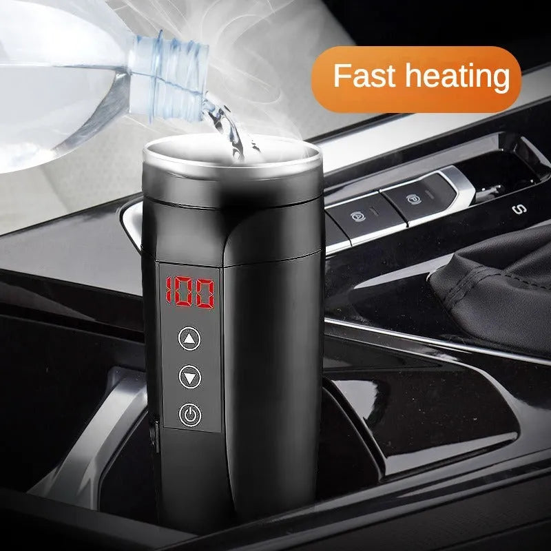 96W car electric thermos cup with 304 stainless steel inner, approx. 210 x 72mm, black or white