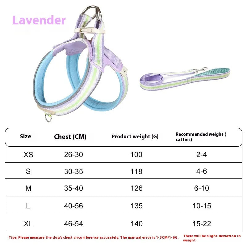 Polyester dog harness with Y-shaped chest strap and integrated hand-holding rope in four colour options