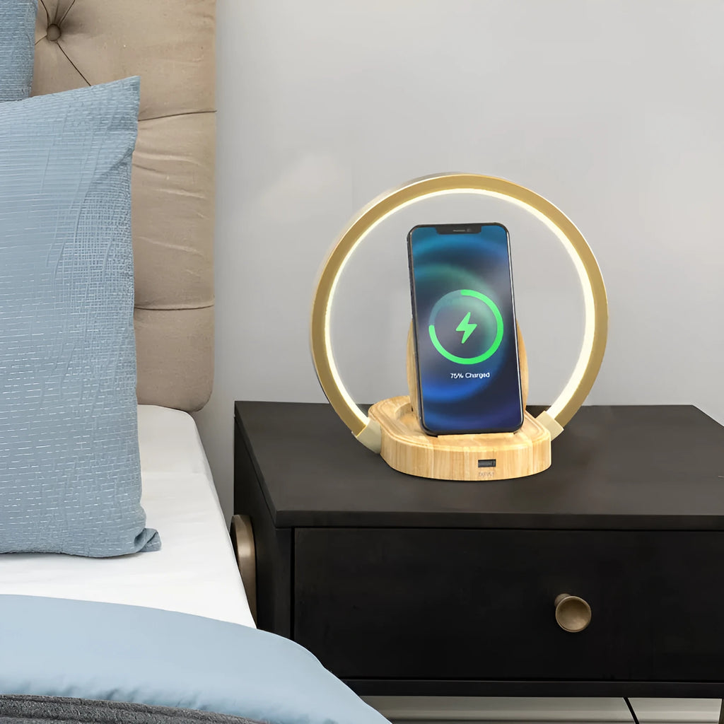 LED desk lamp with 10W wireless charger, Bluetooth speaker, USB port and phone holder, 41 blue-light-free LED beads, adjustable arm and head