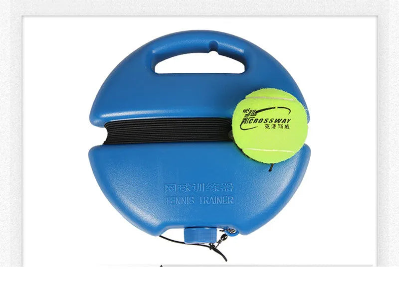 Tennis rebound training device with rope and blue base for solo practice