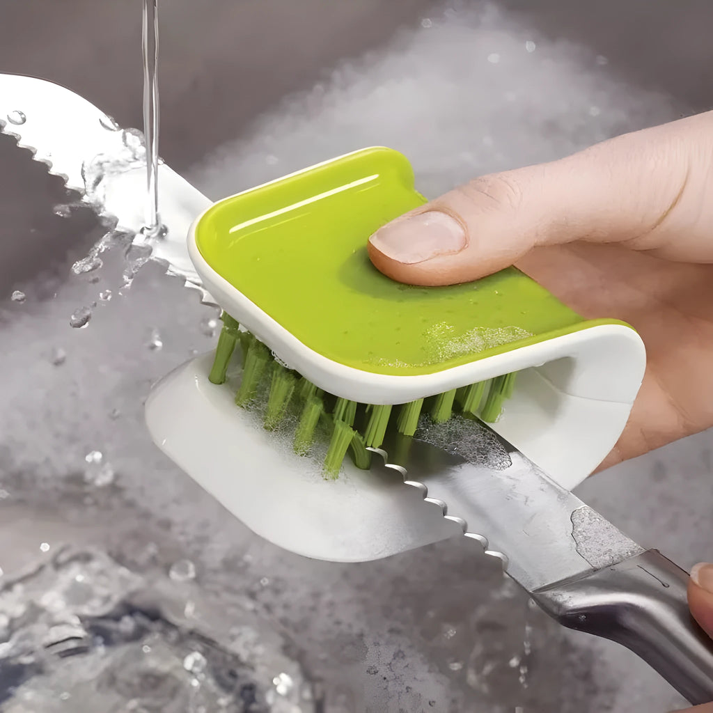 U-shaped ABS plastic knife and cutlery cleaner brush in kitchen setting