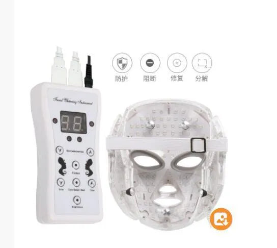 White ABS LED light beauty instrument face mask with remote control, eye protection, and microcurrent massage function