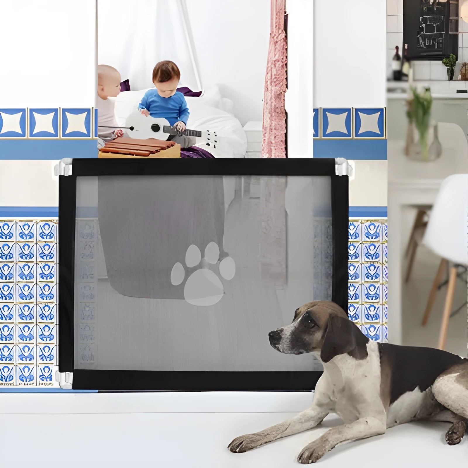 Portable black dog gate fence 80cm high 100cm wide assembled for household pet safety