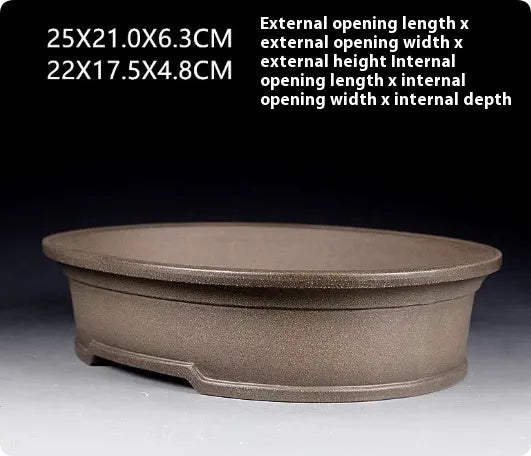 Handmade oval purple sand clay bonsai flower pot for succulents and orchids.