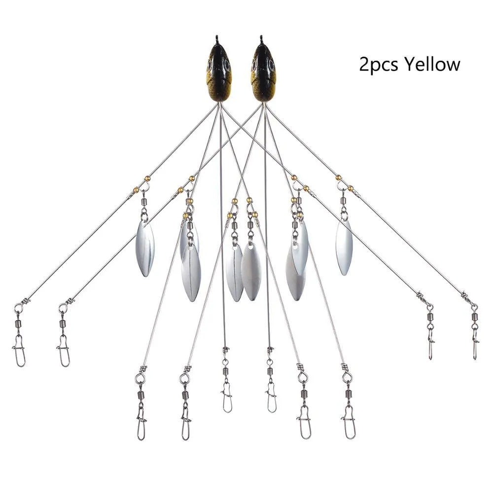 Bassdash umbrella fishing lure rig with 5 swivels and rotating metal sequins in green colour