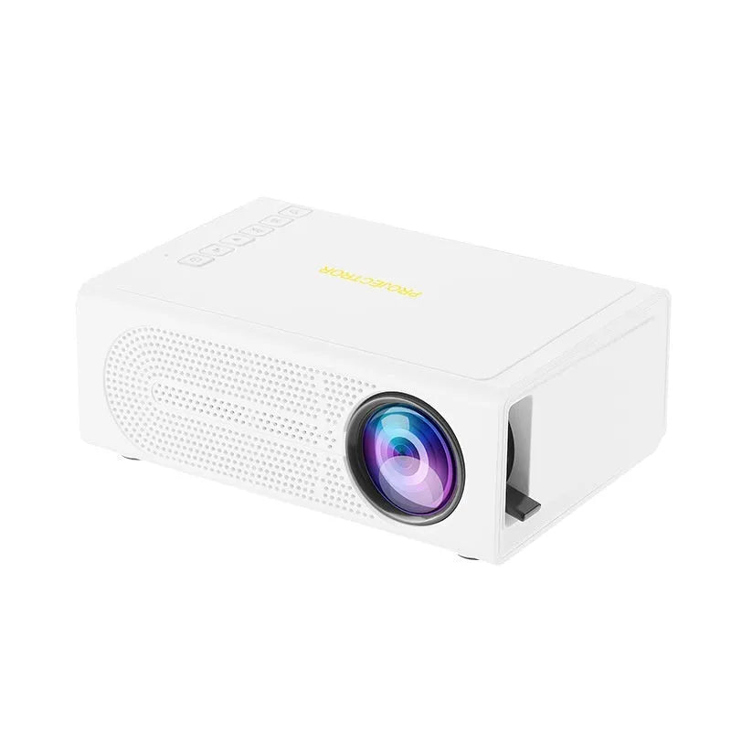 Black or white portable mini projector with wired mobile phone connection and international power compatibility