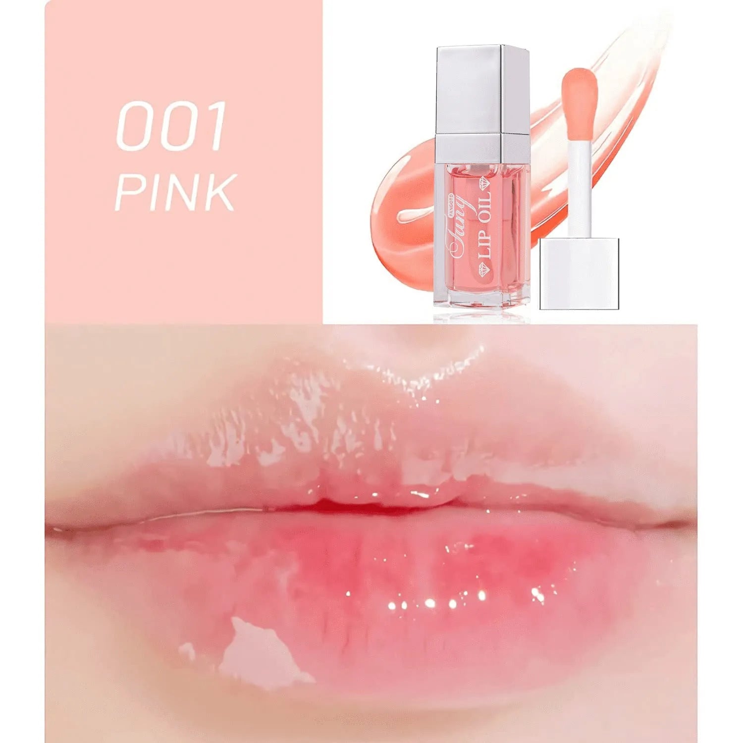 Five colour options of moisturising lip gloss with repairing effects for lips