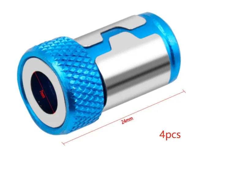 Light blue magnetic screwdriver bit with slotted head and magnetic ring design