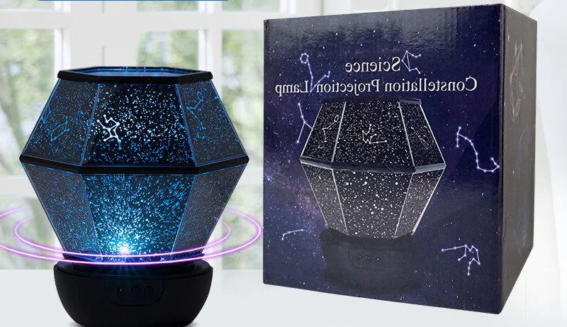 Children's rotating stars LED night light showing star projection effects in bedroom setting