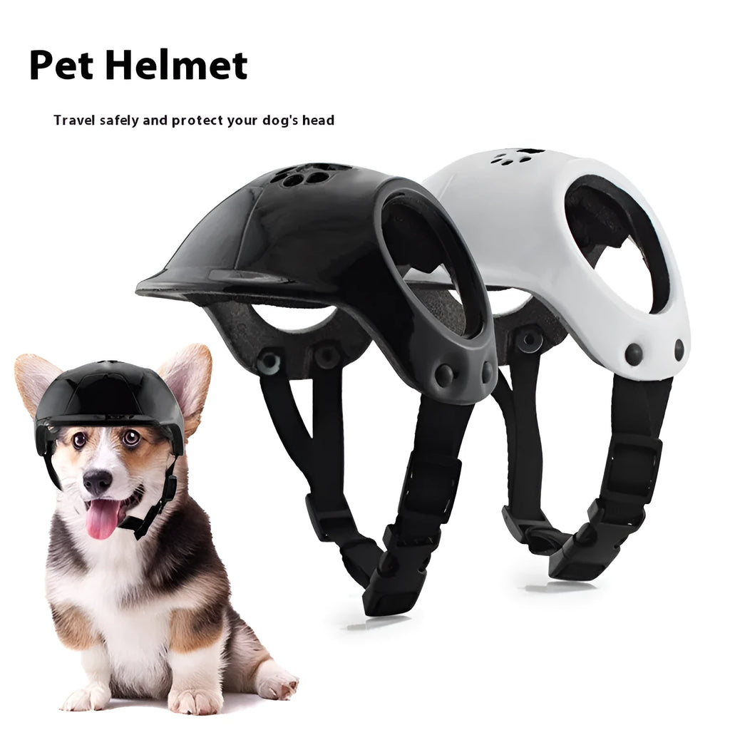 Plastic cycling helmet for small and medium dogs in black, white or pink