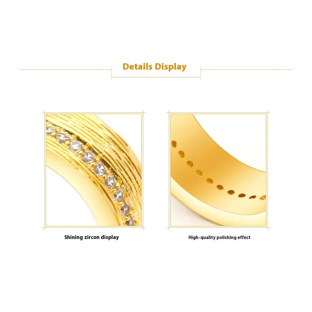 Gold geometric zircon ring for women on a white background, showing electroplated copper construction.