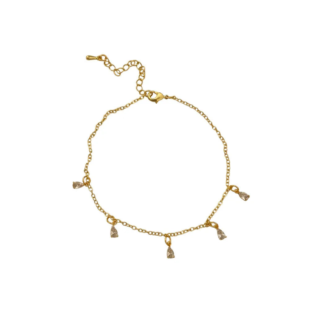 Women's zircon jewellery set showing necklace, earrings, and anklet with geometric meteor shower design.