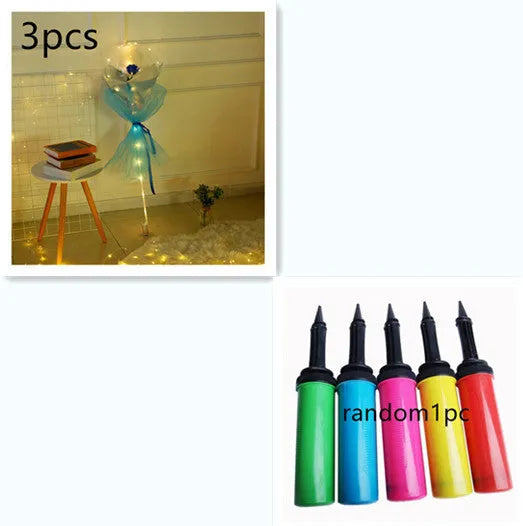 DIY LED luminous balloon rose bouquet set with transparent Bobo balls and LED lights on artificial flowers
