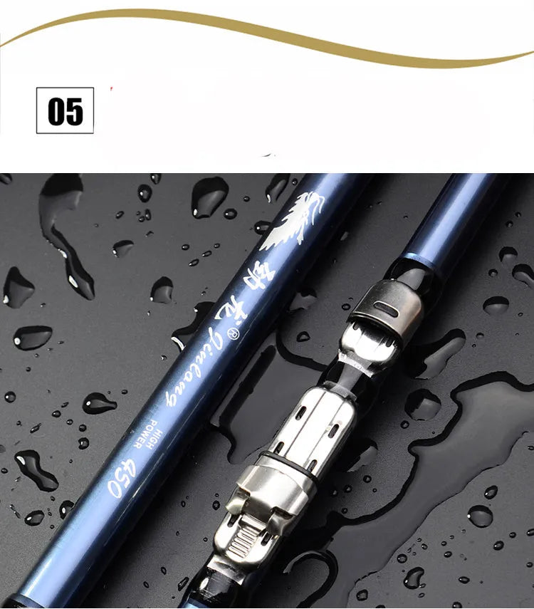 Blue full carbon rock fishing rod with 6 sections for ocean rock fishing