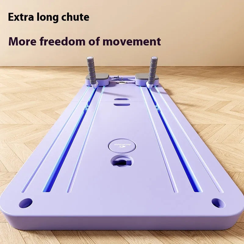 Purple PP plastic fitness board with integrated automatic rebound abdominal wheel.